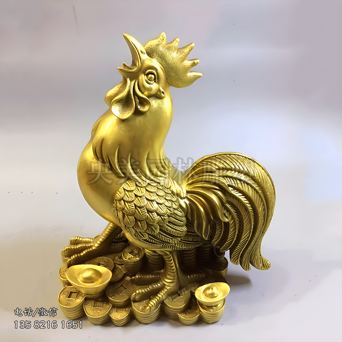 黃銅鑄造招財公雞雕塑擺件