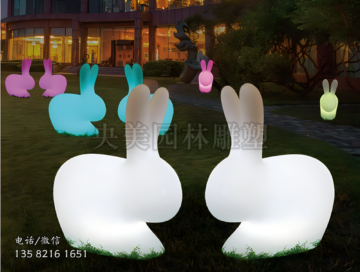 玻璃鋼抽象發光兔子雕塑