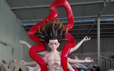 驚艷！2.5米飄帶魔童哪吒玻璃鋼雕塑來襲